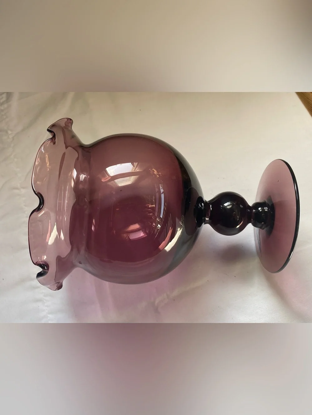 Morgantown WV purple / amethyst footed crystal glass goblet / vase- MINT..